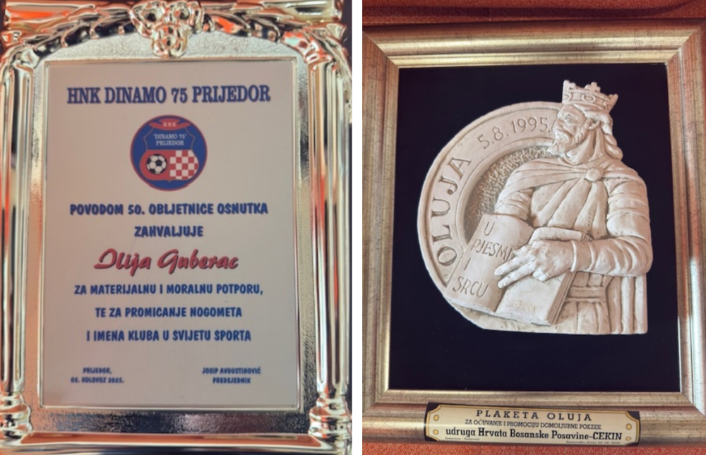Priznanje i plaketa udruzi Hrvata Bosanske Posavine