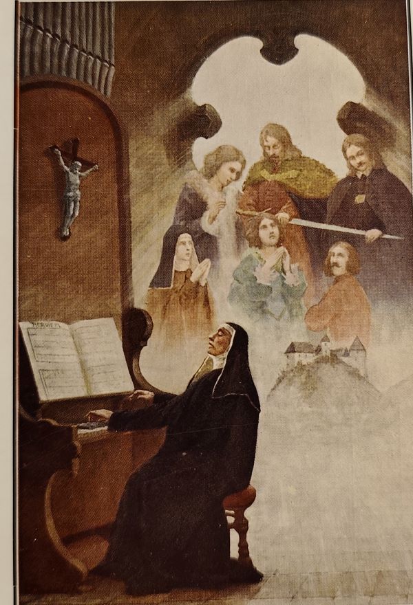 22 joj izorbir 2 razglednica oton ivekovic zora aurora svira orgulje a iznad sestre brat majka otac i ujak te prikaz ozlja